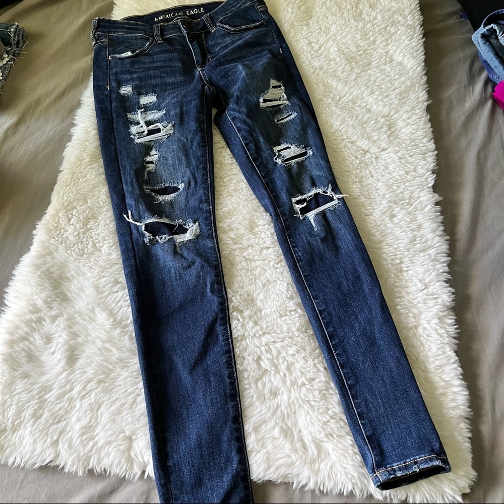 American Eagle Ne(x)t Level Stretch Jegging Distressed Dark Wash Size 4 R